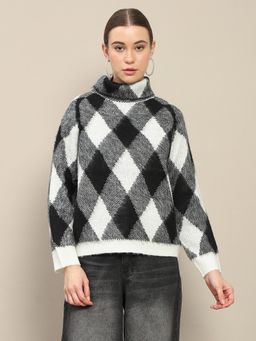 Madame - Women Black Checks Sweater