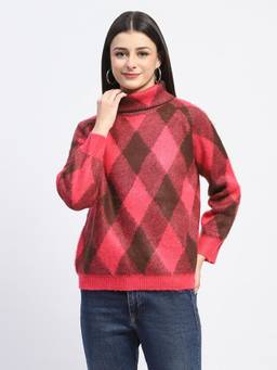 Madame - Women Pink Checks Sweater