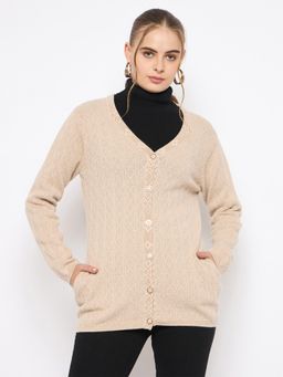 Madame - Women Beige Solid Cardigans