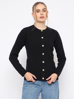 Madame - Women Black Solid Cardigans