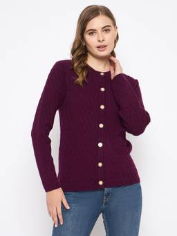 Madame - Women Wine Solid Cardigans