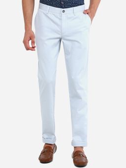 Greenfibre - Mens Light Blue 100% Cotton Super Slim Fit Solid Casual Trouser