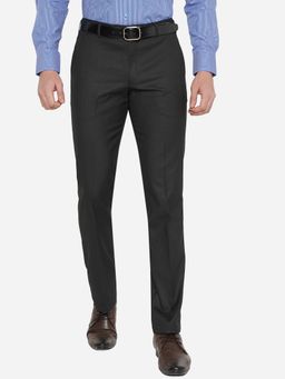 Greenfibre - Mens Black Terry Rayon Slim Fit Solid Formal Trouser
