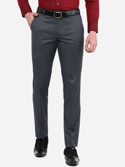 Metal - Mens Dark Grey Solid Slim Fit Formal Trouser
