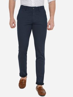 Greenfibre - Mens Navy Blue 100% Cotton Super Slim Fit Solid Casual Trouser
