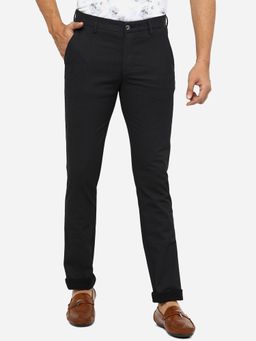 Greenfibre - Mens Black Solid Super Slim Fit Casual Trouser