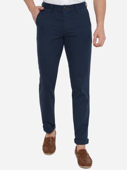 JadeBlue - Mens Navy Blue 100% Cotton Uno Fit Solid Casual Trouser