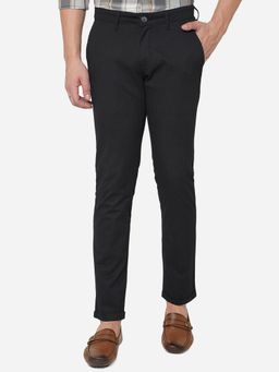 Greenfibre - Mens Black 100% Cotton Neo Fit Stripes Casual Trouser