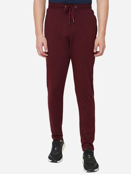 Greenfibre - Mens Wine Cotton Blend Slim Fit Solid Track Pant