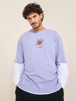 Styli - Full Sleeve Oversized Twofer T-Shirt Placement Print