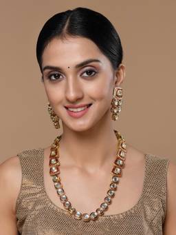 Dugran By Dugristyle - Red & Gold Drop Earring with Kundan & Pearls