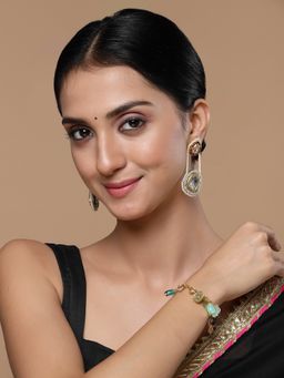 Dugran By Dugristyle - Red & Gold Drop Earring with Kundan & American Diamonds