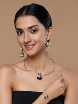 Dugran By Dugristyle - Blue & Pink Jhumkas Earring with Kundan & Pearls