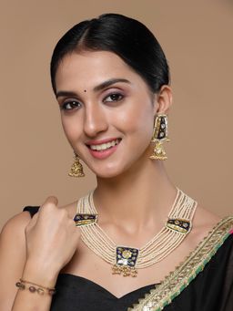 Dugran By Dugristyle - Brown & Gold Adjustable Bracelet with Pearls & Natural Stones