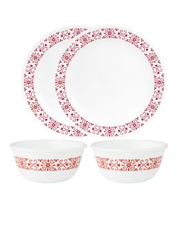 Corelle - Livingware Red Trellis 26cm Dinner Plate (2Pcs) & 177ml Katori (2Pcs) Pack of 4