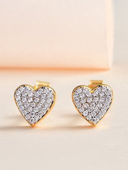 Ornate Jewels - 925 Silver Yellow Gold American Diamond Hearts Earring for Women & Girls
