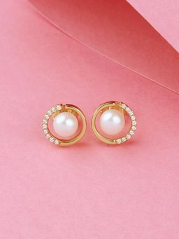 Ornate Jewels - 925 Silver Yellow Gold 6 MM Freshwater Pearl Stud Earring for Women & Girls