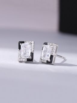 Ornate Jewels - 925 Silver American Diamond Black Enamel Stud Earrings for Women & Girls