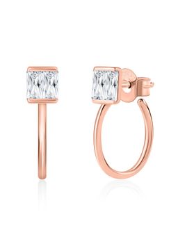 Ornate Jewels - 925 Silver 18K Rose Gold Baguette American Diamond Hoop Earrings