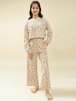 Lil Tomatoes - Cotton Knit Full Sleeves Printed Sleepsuit - Cream