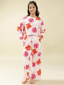 Lil Tomatoes - Cotton Knit Full Sleeves Floral Printed Sleepsuit - Pink