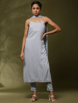 Abhishti - Printed Kurta with Pant & Dupatta - Light Blue (Set of 3)