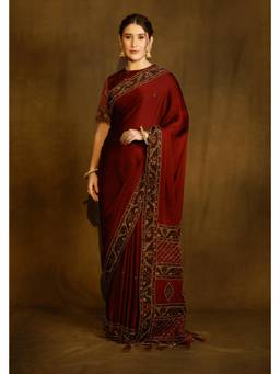 AFRIYA - Zarkha Maroon Saree With Stitched Blouse