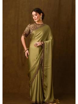 AFRIYA - Zarkha Green Saree With Stitched Blouse