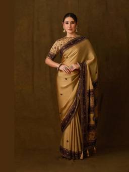 AFRIYA - Zarkha Gold Saree With Stitched Blouse