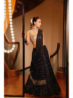 ITRH - Black Rohini Lehenga With Blouse And Dupatta