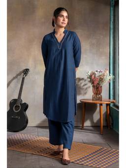 EARTHWEAR - Indigo Handloom Cotton Antifit Kurta With Pant