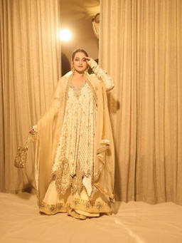 ITRH - Ivory Noor-E-Zari Anarkali Kurta With Sharara And Dupatta