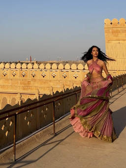 ITRH - Pink Basanti Lehenga And Blouse With Dupatta