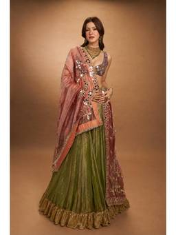ITRH - Multicolour Azal Sheesh Lehenga With Blouse And Dupatta