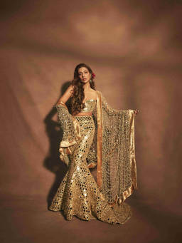 ITRH - Tarakshi Golden Lehenga With Blouse And Dupatta