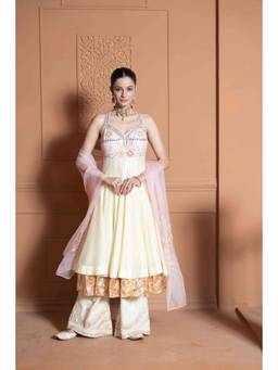Shilpsutra - White Chandni Anarkali With Palazzo And Dupatta
