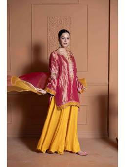 Shilpsutra - Pink Kesariya Kurta With Sharara And Dupatta
