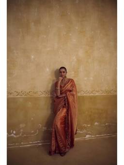 Shilpsutra - Rust Surkh Sareee With Stitched Blouse