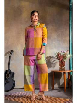 EARTHWEAR - Purple-Blue Pastel Checks Handloom Cotton Co-ord Set