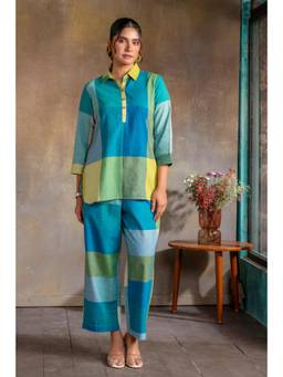 EARTHWEAR - Lime Checks Handloom Cotton Co-ord Set