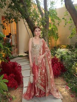 ITRH - Gulbahar Pink Blouse With Sharara And Dupatta