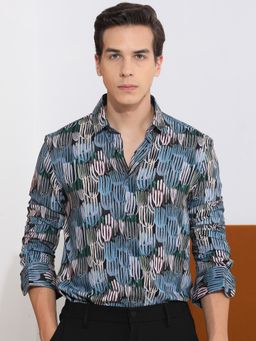 Rare Rabbit - Alvin Black Printed Lycra Men Shirt