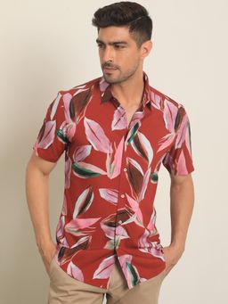 Rare Rabbit - Aviot Red Leaf Printed Shirt