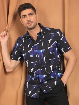 Rare Rabbit - Canva Blue Abstract Print Shirt