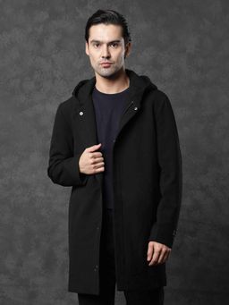 Rare Rabbit - Clichy Black Premium Stretch Coat with Hood