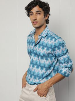 Rare Rabbit - Copat Blue Printed Shirt