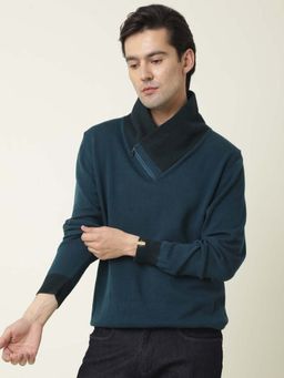 Rare Rabbit - Denver Petrol Knit Sweater with Zipper