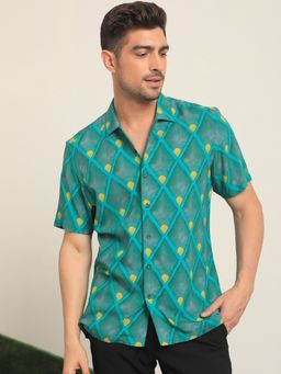 Rare Rabbit - Diam Dusky Green Geometric Pattern Print Shirt