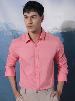 Rare Rabbit - Fullslee Flouroscent Pink Plain Slim Fit Men Shirt