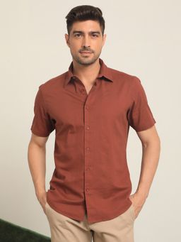 Rare Rabbit - Matto Rust Textured Short Sleeves Shirt